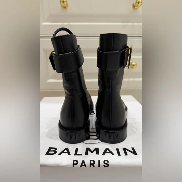Balmain Black Leather Combat Boots with Gold B Symbol; Size 35; Brand New in Box - Picture 5 of 10